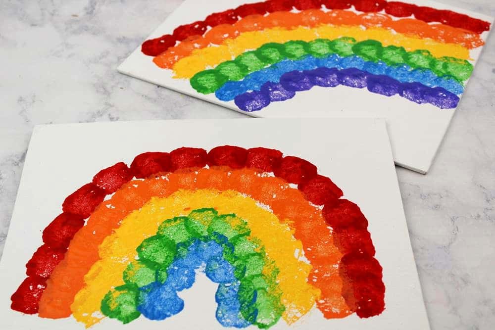 Toddler art idea: make a pretty cotton wool rainbow