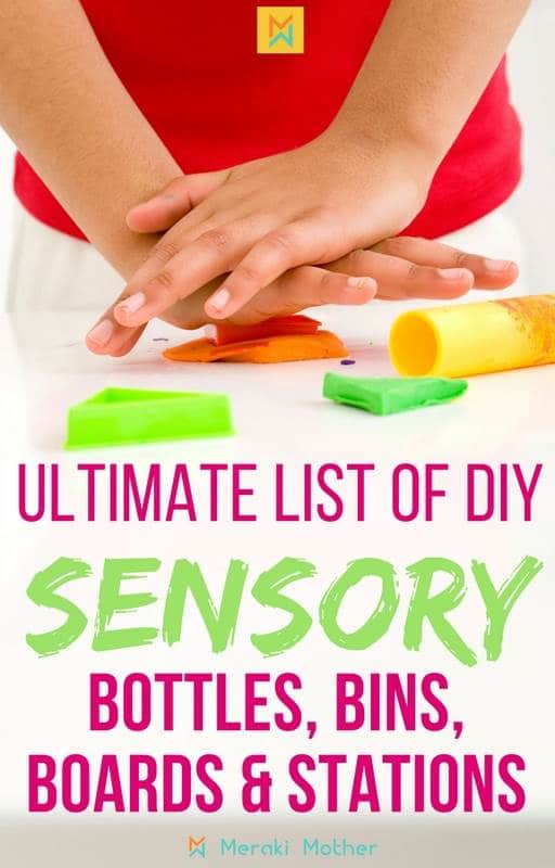 Sensory activities for kids. A list with many projects including sensory bins, bottles, bags, boards and sensory station.