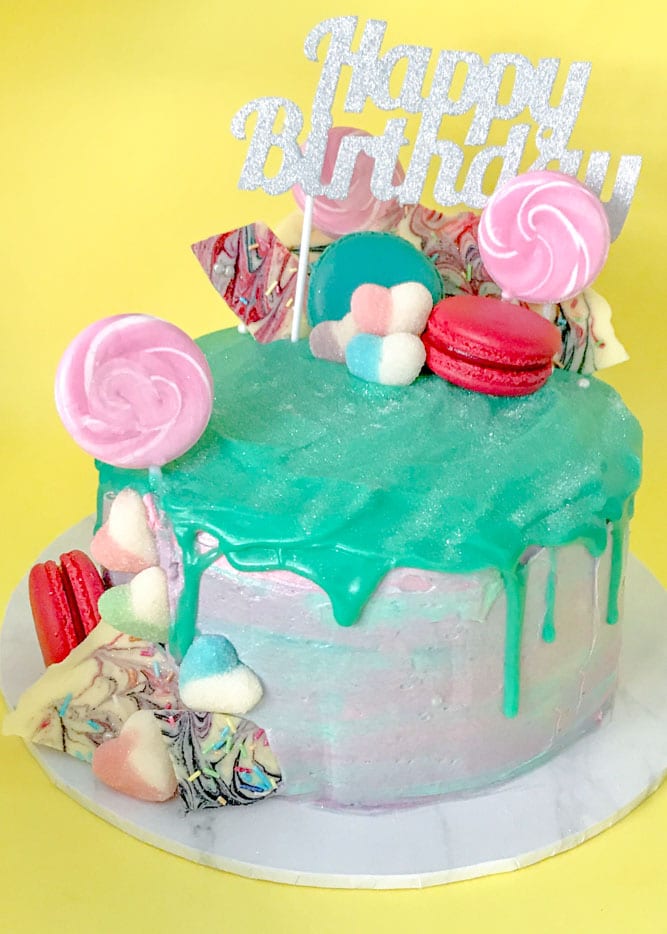 Bright and colourful drip cake