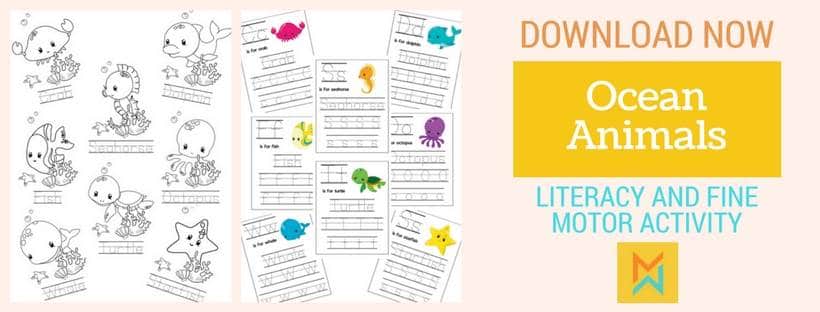 Ocean animals fine motor and literacy activity