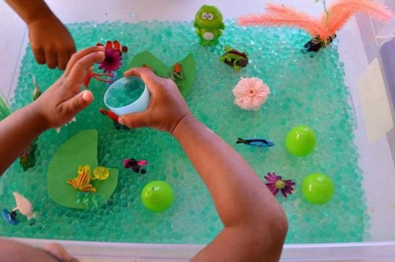 Pond life sensory bin