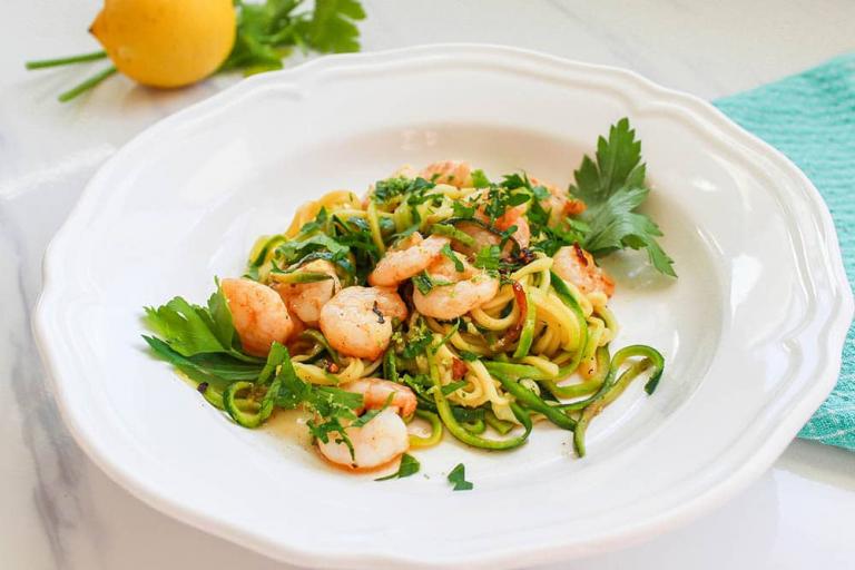 Garlic Shrimp Zucchini Noodles - Meraki Mother