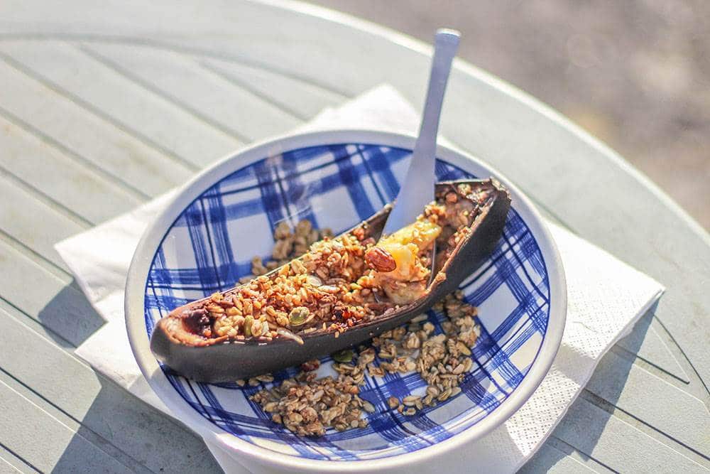 banana boats and granola on the campfire or firepit