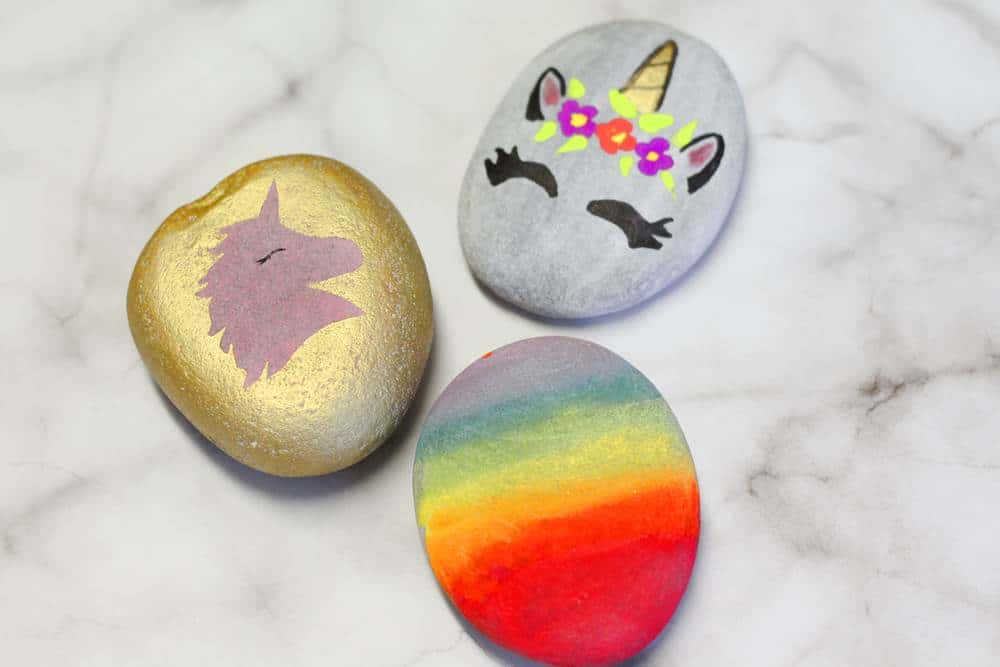 unicorn inspired easy painted rocks