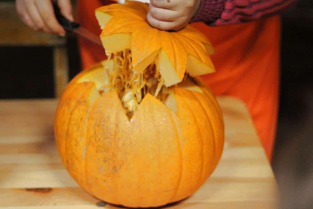Cutting the pumpkin top