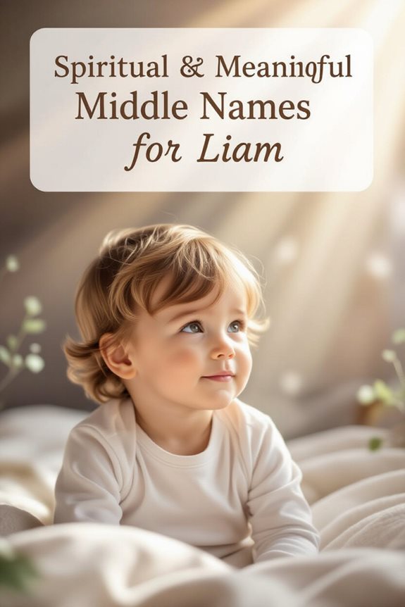 Toddler sitting in soft lighting, text reads Spiritual & Meaningful Middle Names for Liam.