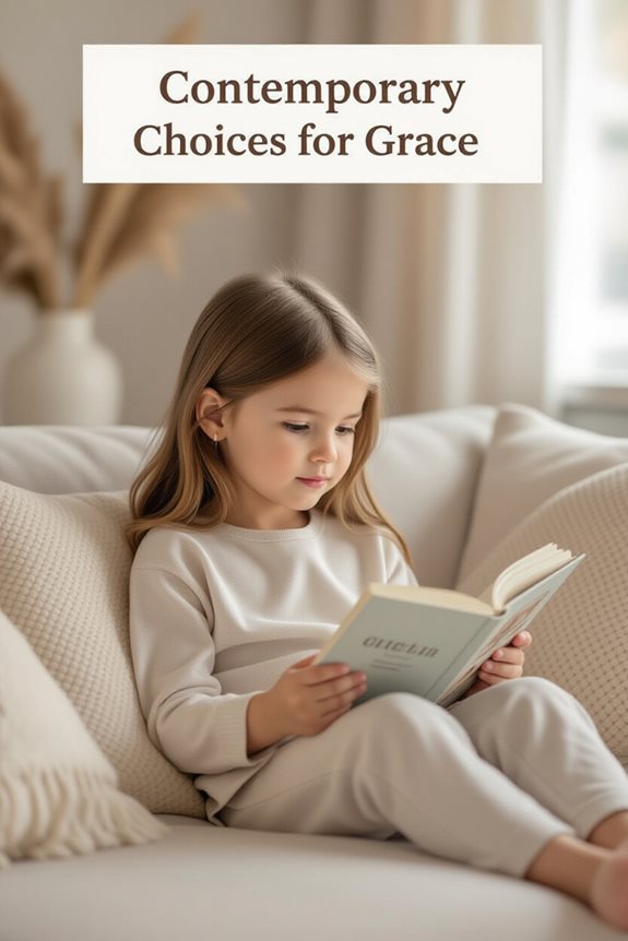 Young girl reading on a cozy sofa, showcasing Contemporary Choices for Grace in elegant home setting.