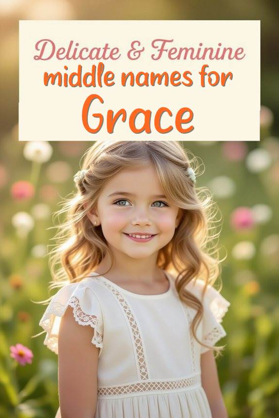 Young girl in a floral field, Delicate & Feminine Middle Names for Grace text overlay.