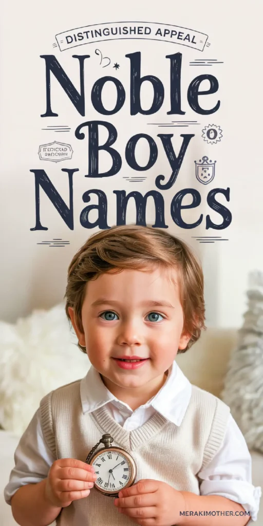 Charming boy in a vest holding a pocket watch, showcasing the title Noble Boy Names with a distinguished appeal.