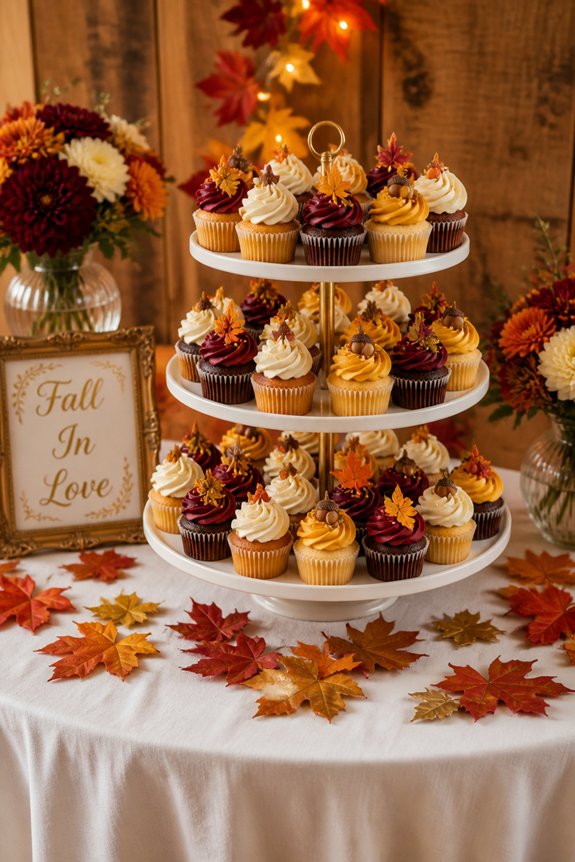autumn themed cozy cupcake display