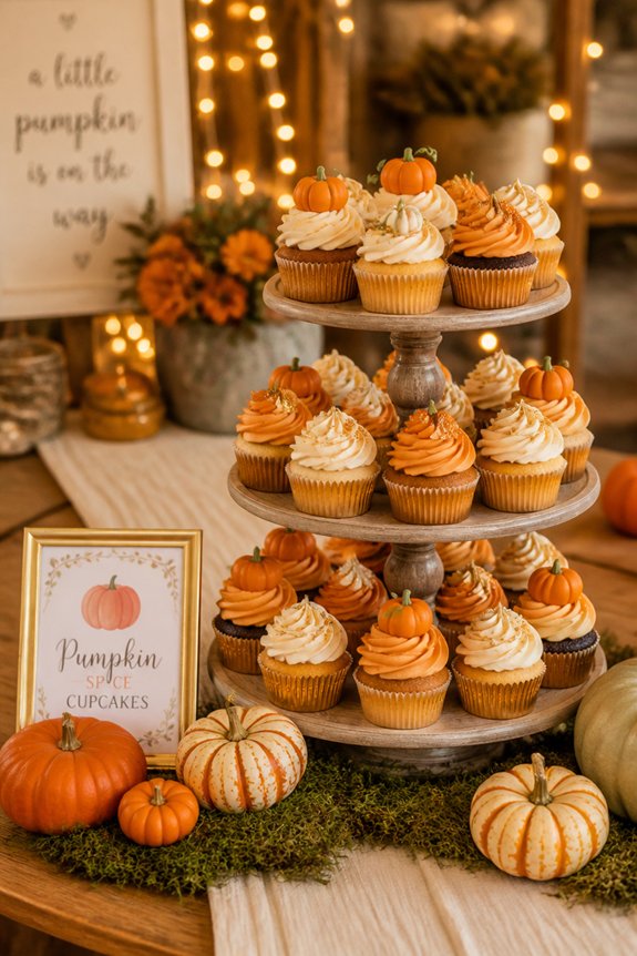 autumn themed pumpkin cupcakes arrangement