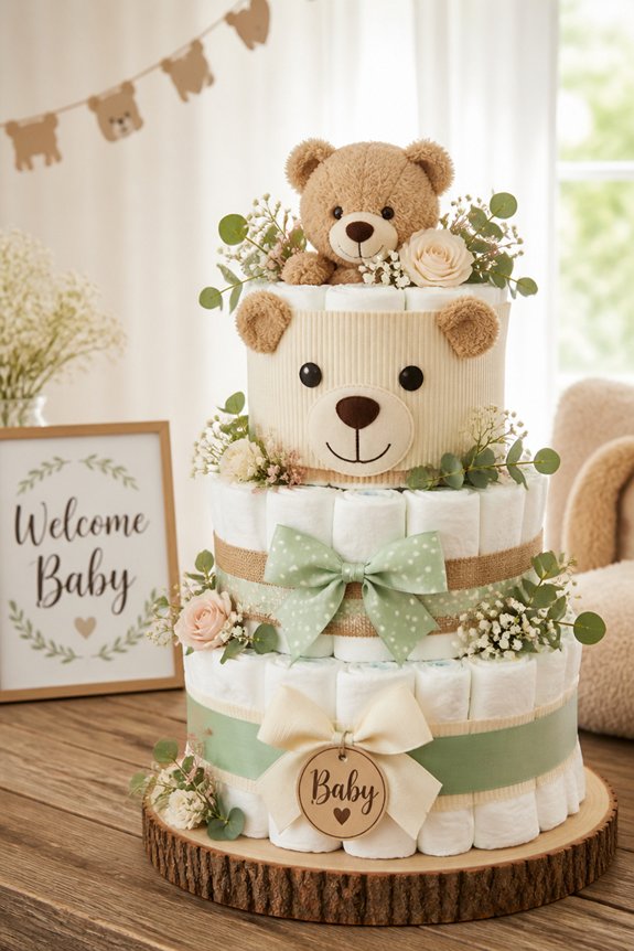 bear themed diaper cake centerpiece