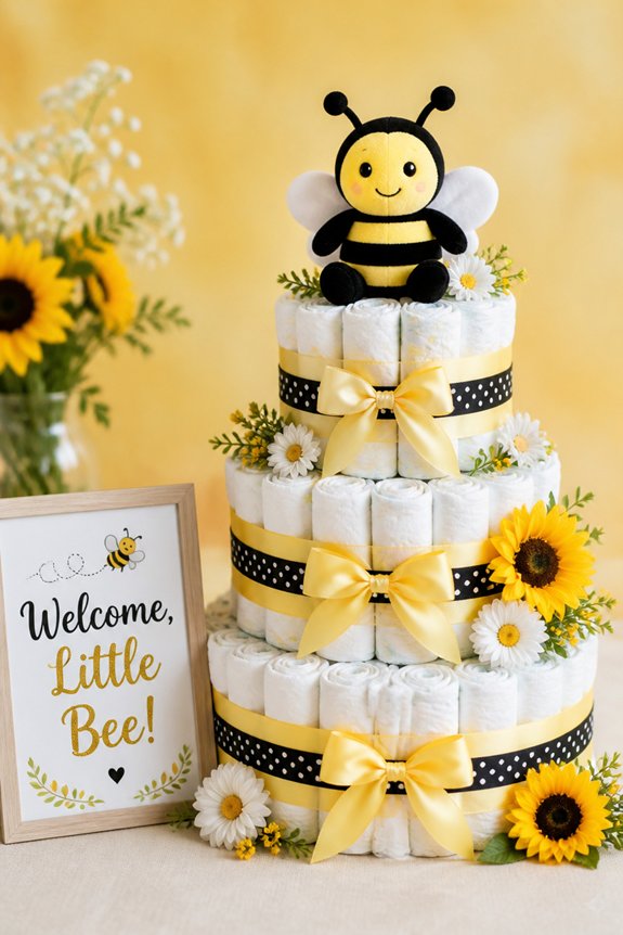 bee themed sweet diaper cake