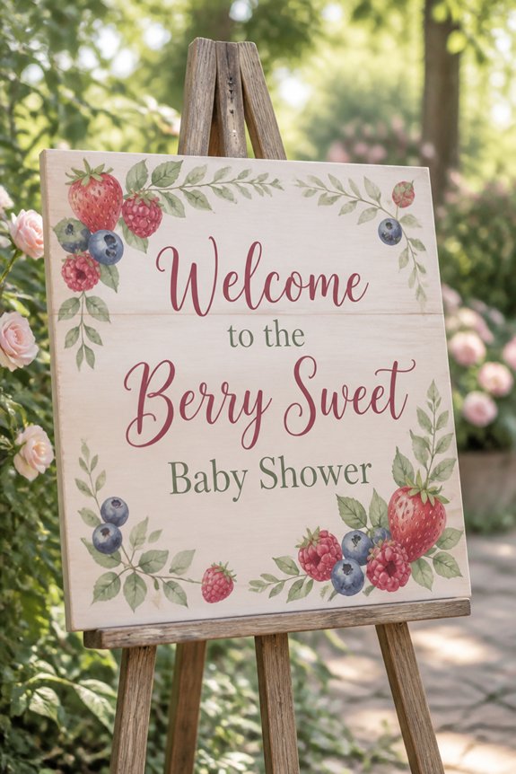 berry themed baby shower signs
