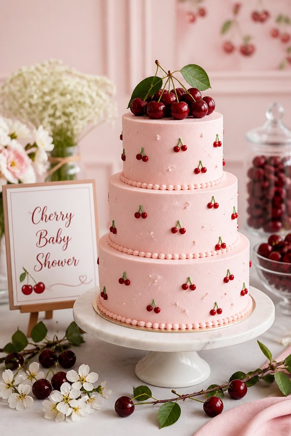 cherry themed baby shower cake