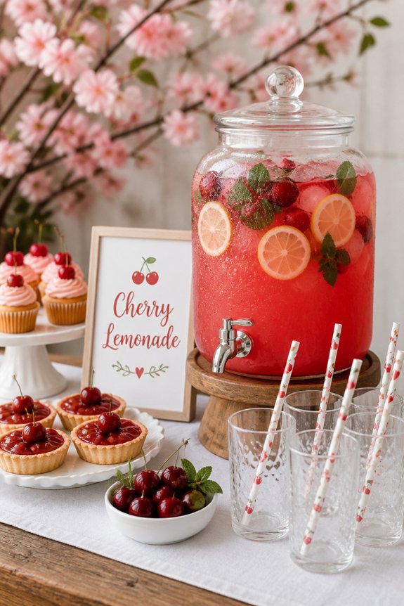 cherry themed colorful refreshing drinks