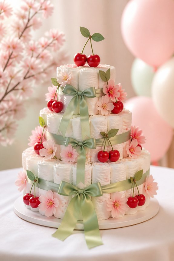 cherry themed diaper cake decor