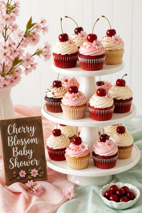 cherry themed pastel cupcakes