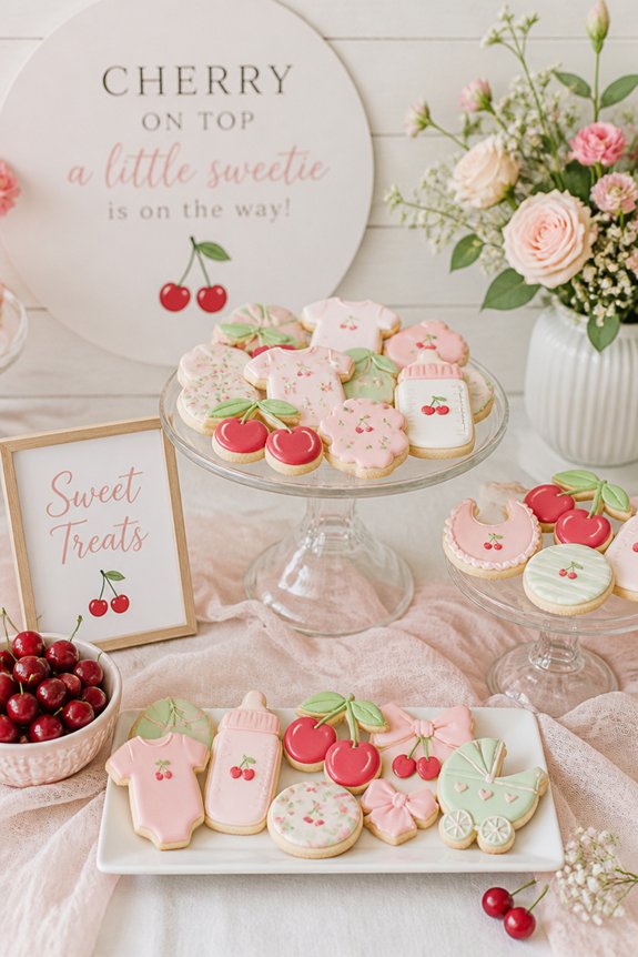 cherry themed pastel decorated cookies