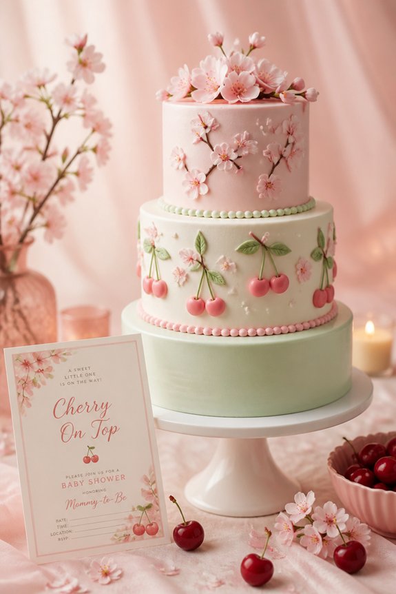 cherry topped elegant cake decoration