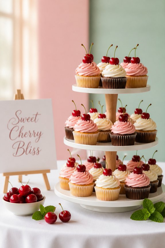 cherry topped pastel cupcakes
