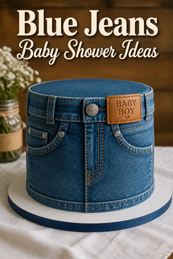 denim themed baby shower cake
