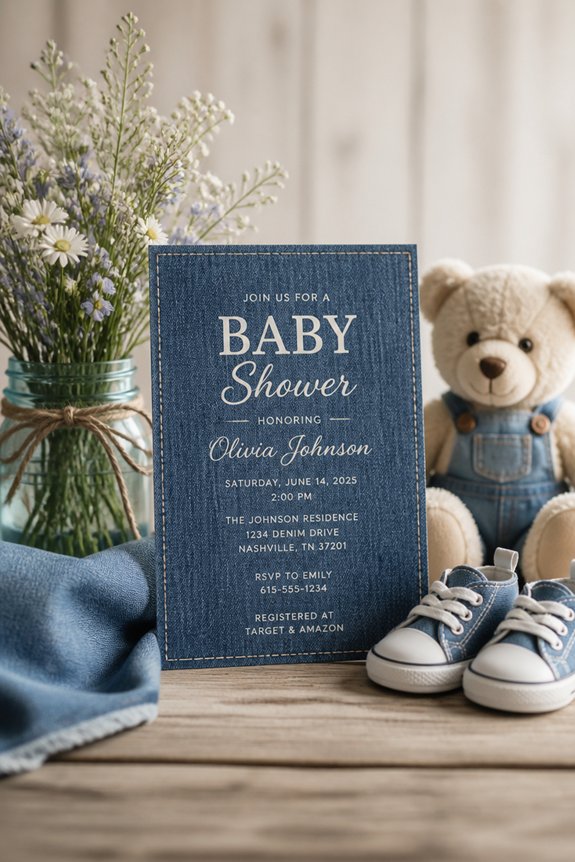 denim themed baby shower invitations