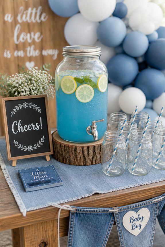 denim themed refreshing beverage setup