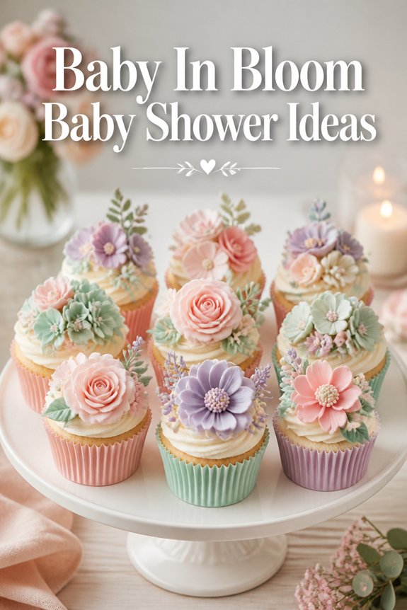 floral cupcakes and greenery