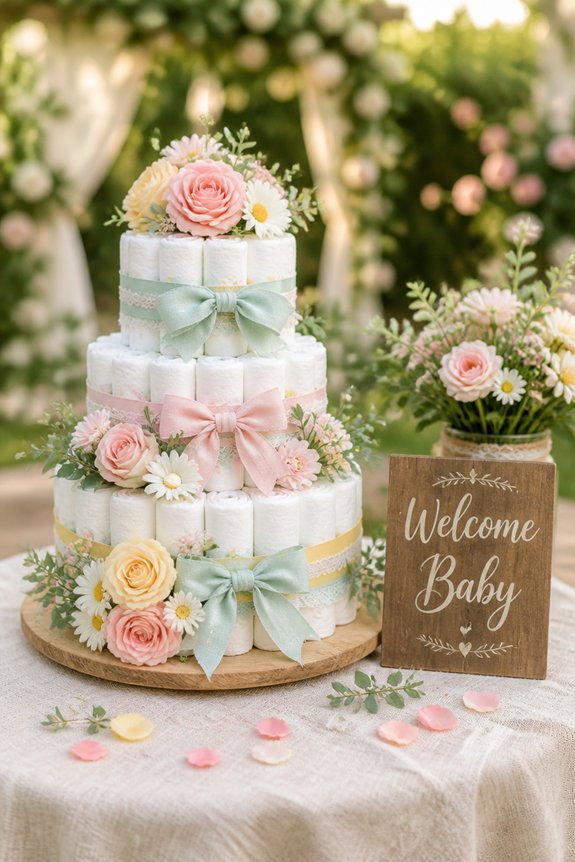 garden themed diaper cake decoration