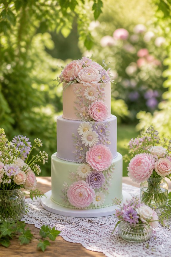 garden themed floral cake decor