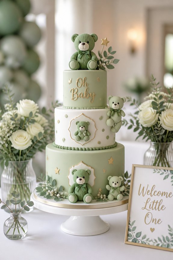 green pastel teddy bear decorations
