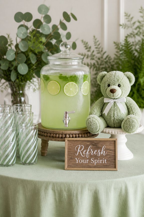 green teddy bear drink station