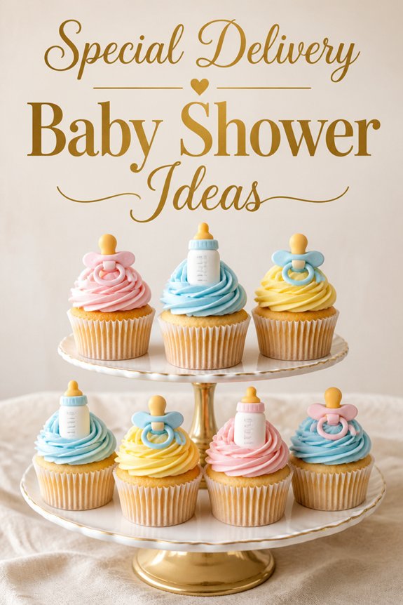 parcel themed baby shower cupcakes
