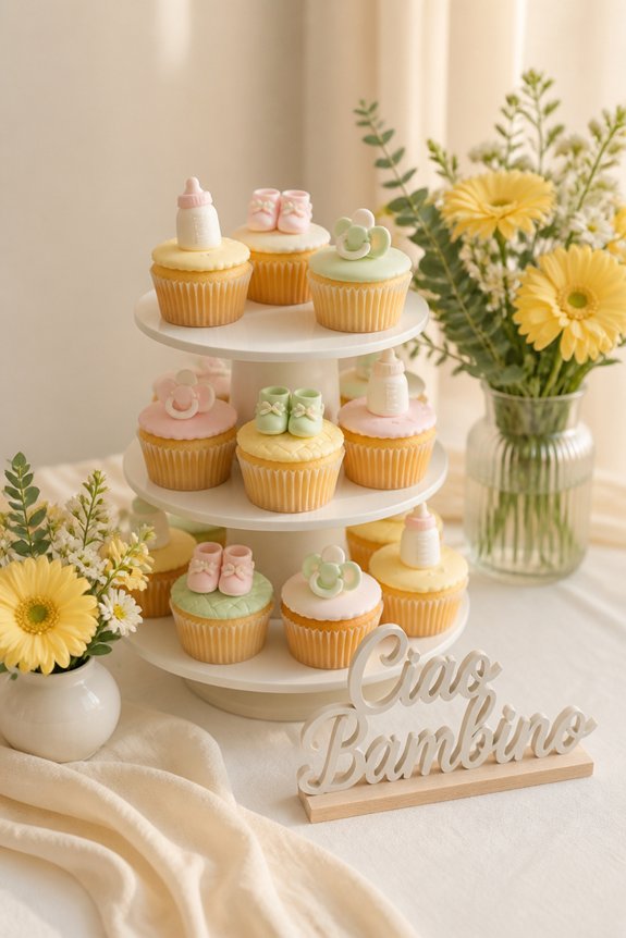 pastel cupcakes and flowers