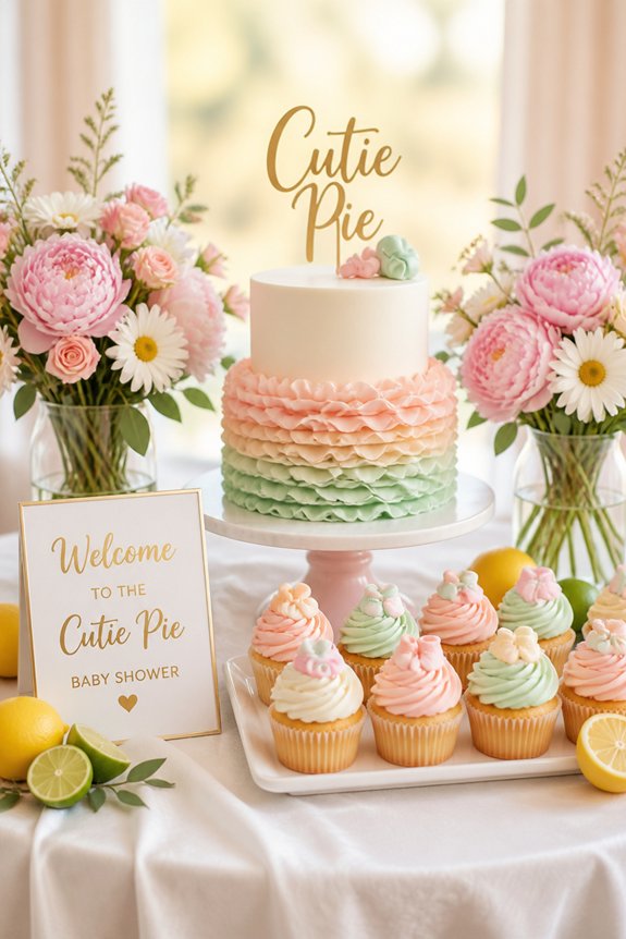 pastel pie themed baby shower decor