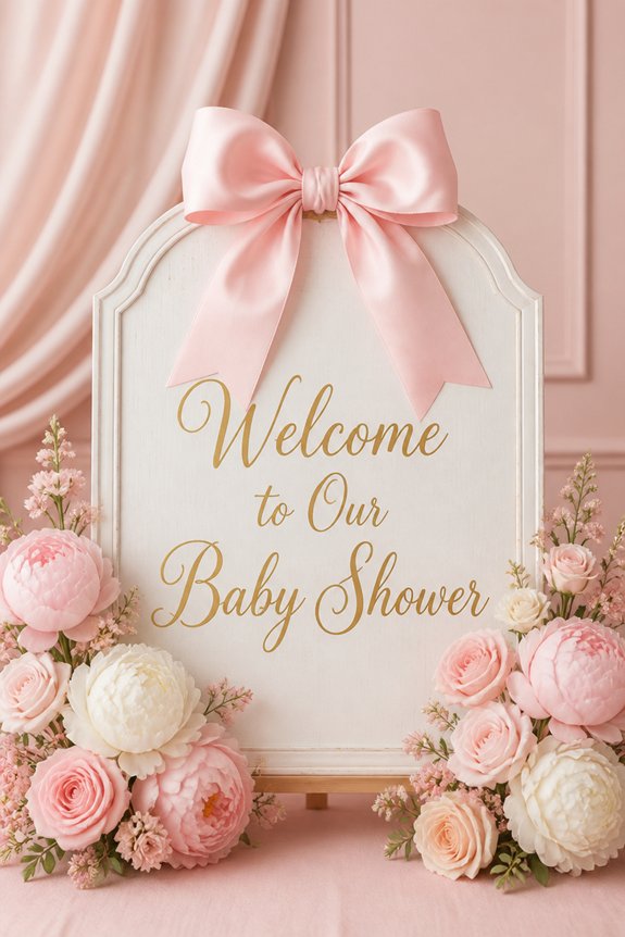 pink bow greeting sign