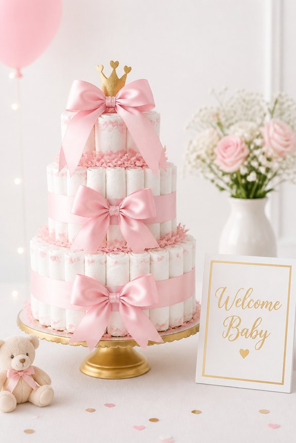 pink diaper cake decoration