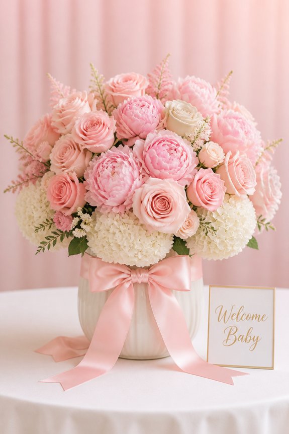 pink roses with satin bow