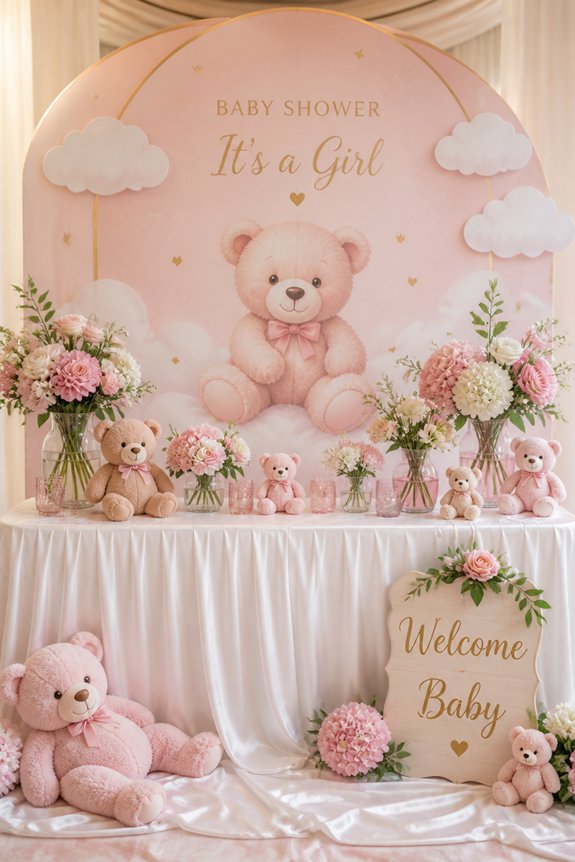 pink teddy bear themed table decor