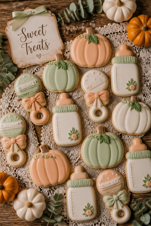 pumpkin shaped decorated cookies