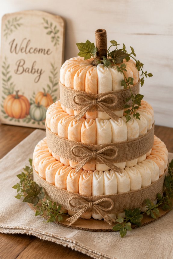 pumpkin themed diaper cake centerpiece
