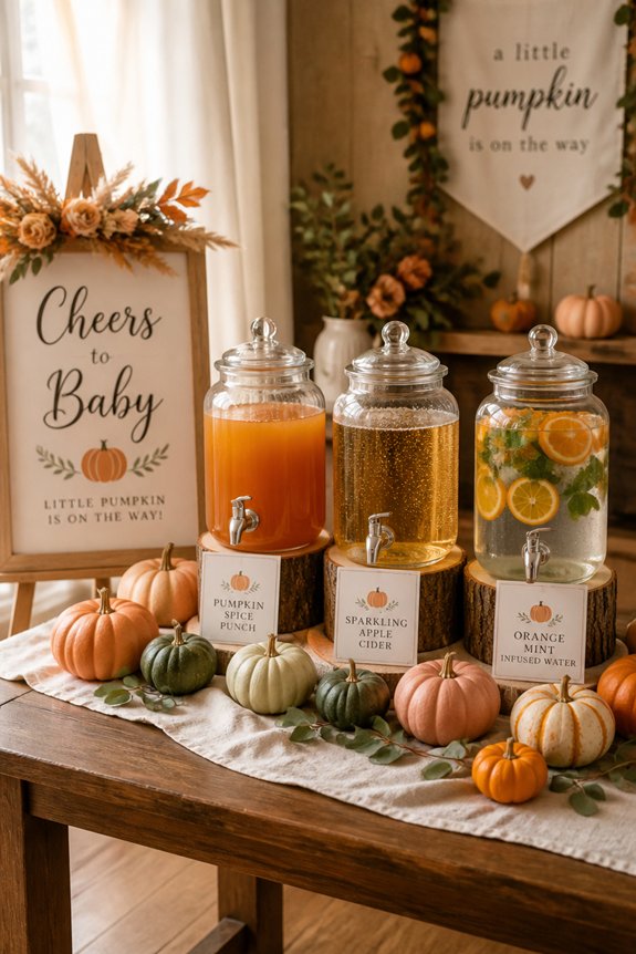 pumpkin themed drink station setup