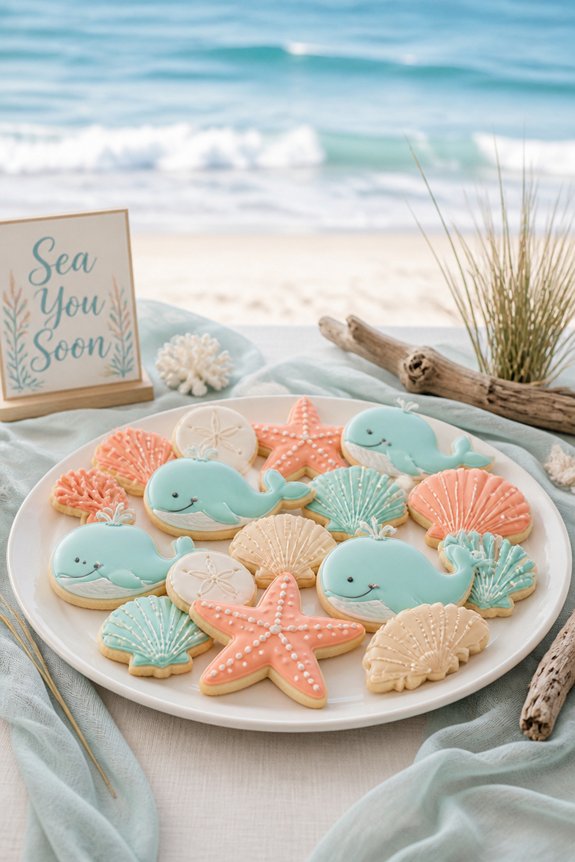 sea themed cookies with shells