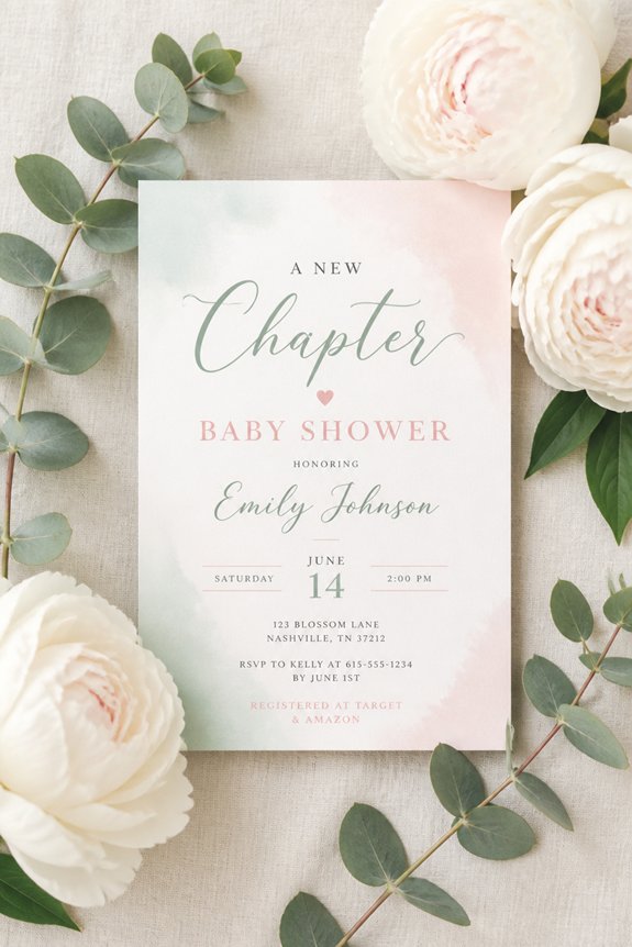 soft pastel book themed invitation