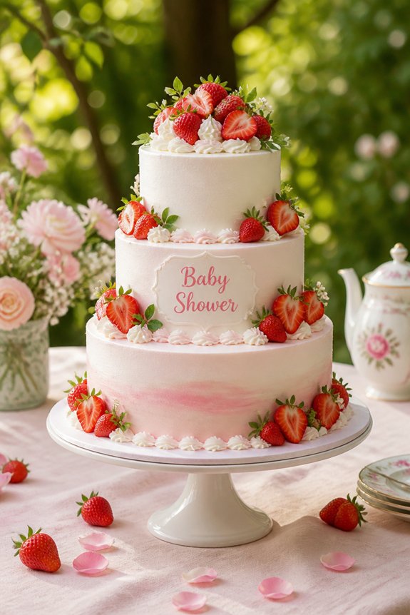 strawberry themed baby shower cake