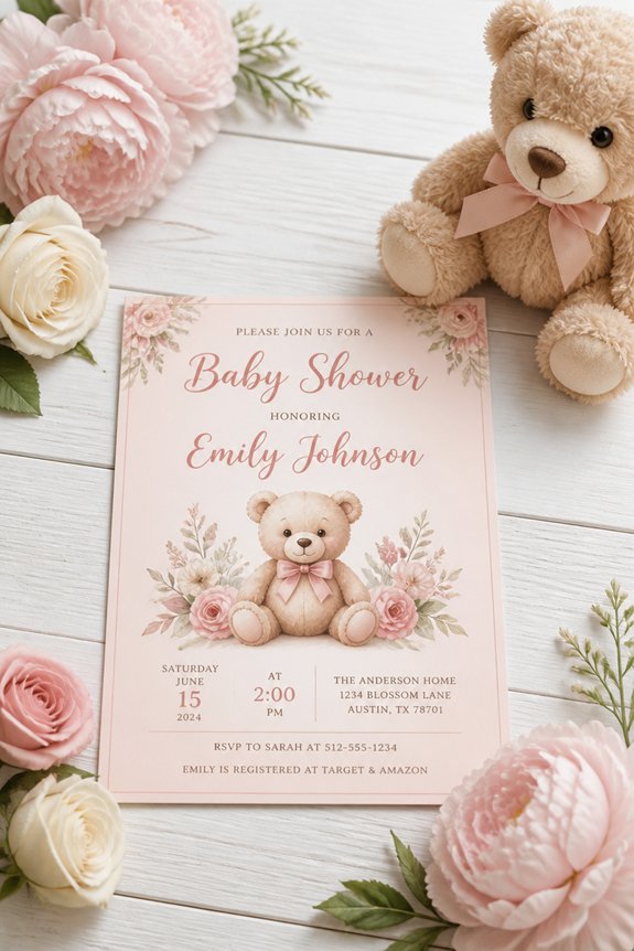 sweet pink teddy bear invite