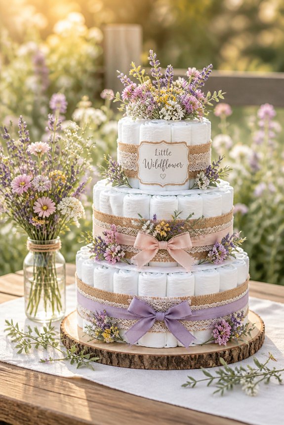 wildflower themed diaper cake decoration