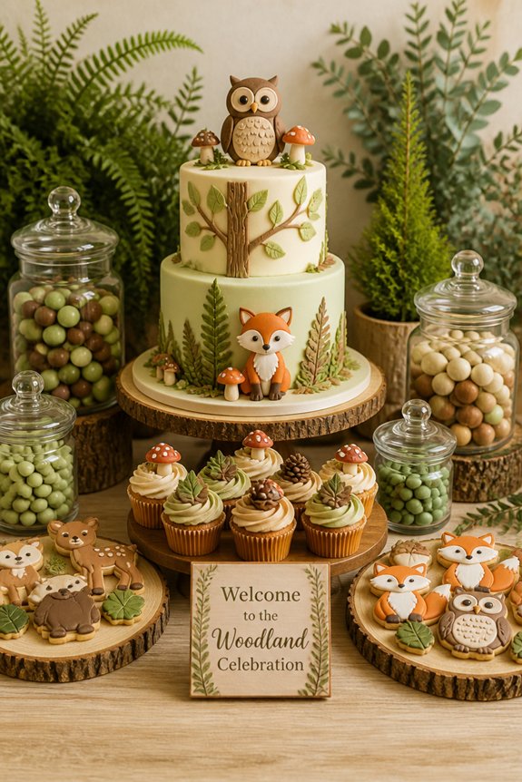 woodland themed rustic dessert display