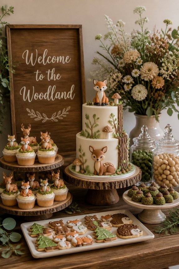cozy woodland dessert display